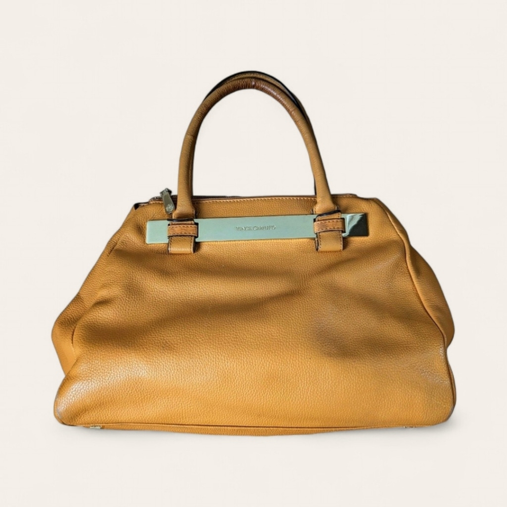 Vince Camuto Camel Leather Hand Bag Rainbow Tie Dye Interior Magnetic Closure - Picture 6 of 14
